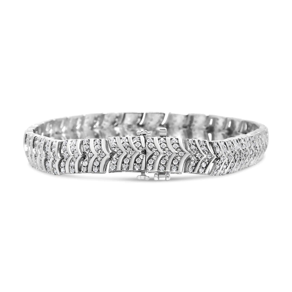Pulsera de eslabones en forma de chevron con diamantes de 3,00 ct en plata de ley 925 (claridad I2-I3, color IJ) - Tamaño 7,25"