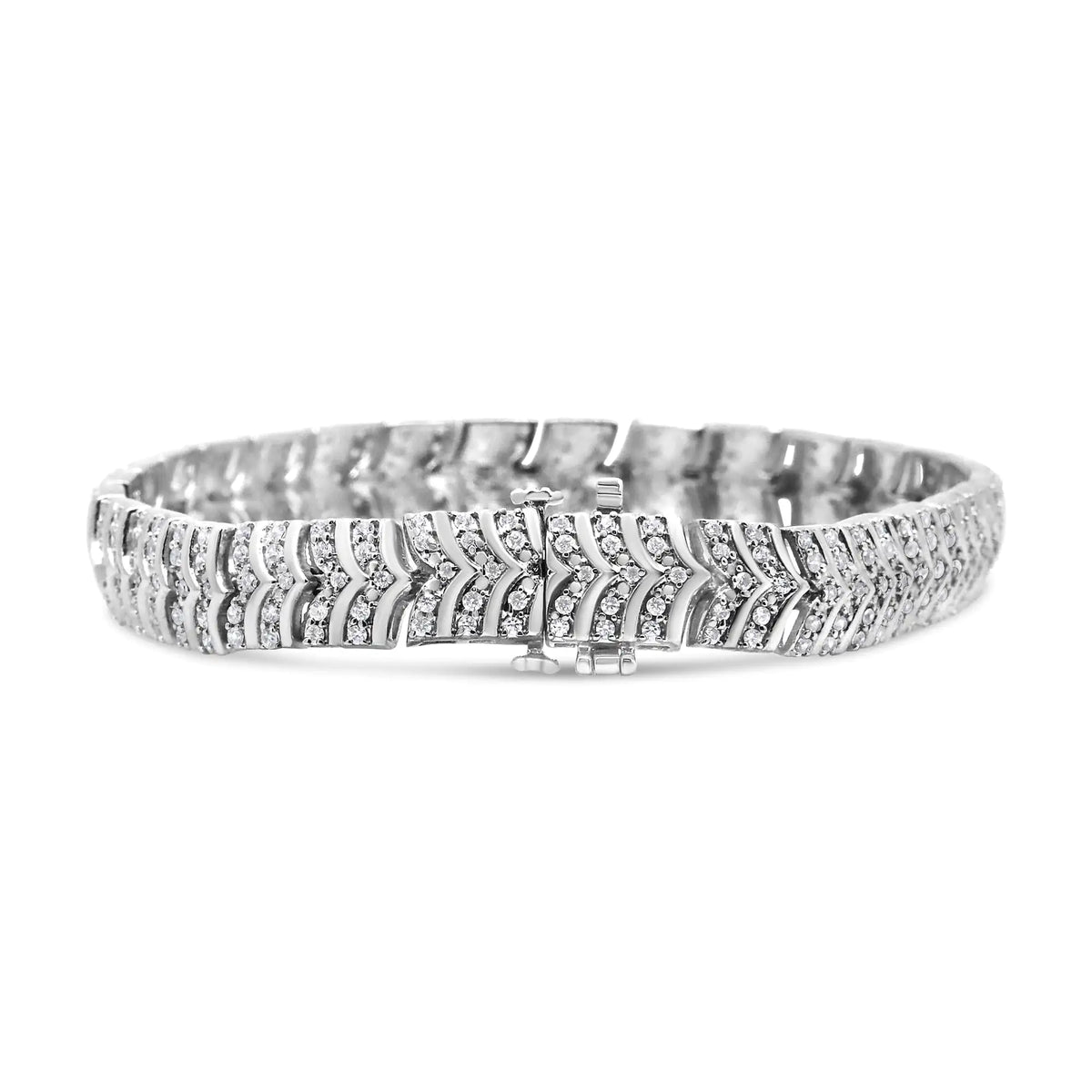 Pulsera de eslabones en forma de chevron con diamantes de 3,00 ct en plata de ley 925 (claridad I2-I3, color IJ) - Tamaño 7,25"