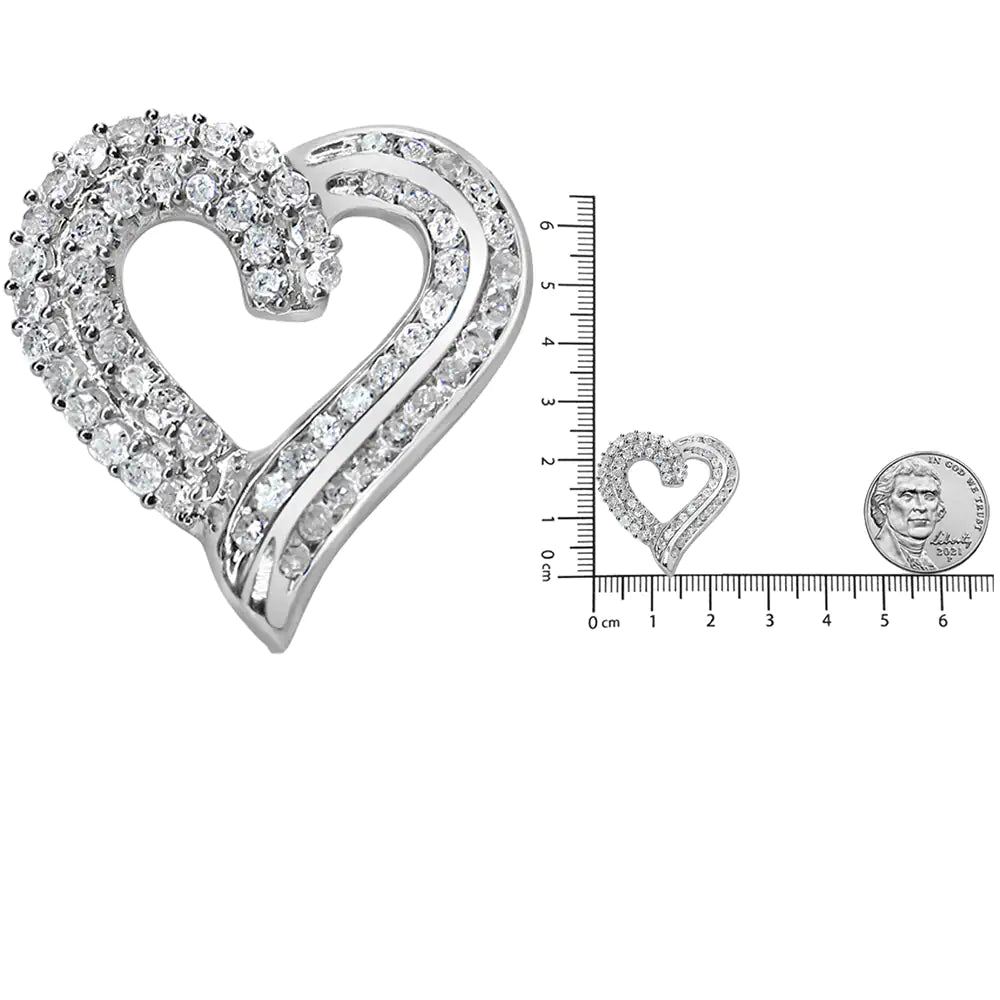 Collier avec pendentif en forme de cœur en ruban ajouré en argent sterling 925 de 1,0 ct avec diamants sertis à griffes et à canal, 18 po (couleur IJ, clarté I3)