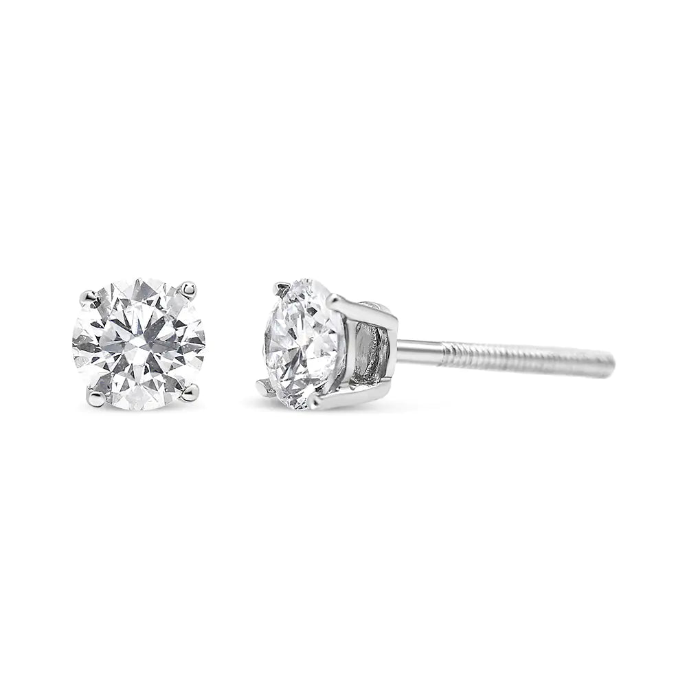 Aros clásicos de 4 puntas con diamantes de talla brillante redondos de 1/2 ct en plata esterlina 925 (color IJ, claridad I2-I3)