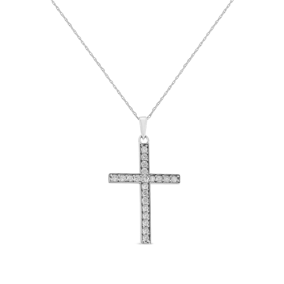 Collar con colgante de cruz de diamantes de talla redonda de 3/8 quilates y 18 in en plata de ley 925 (color IJ, claridad I2-I3)