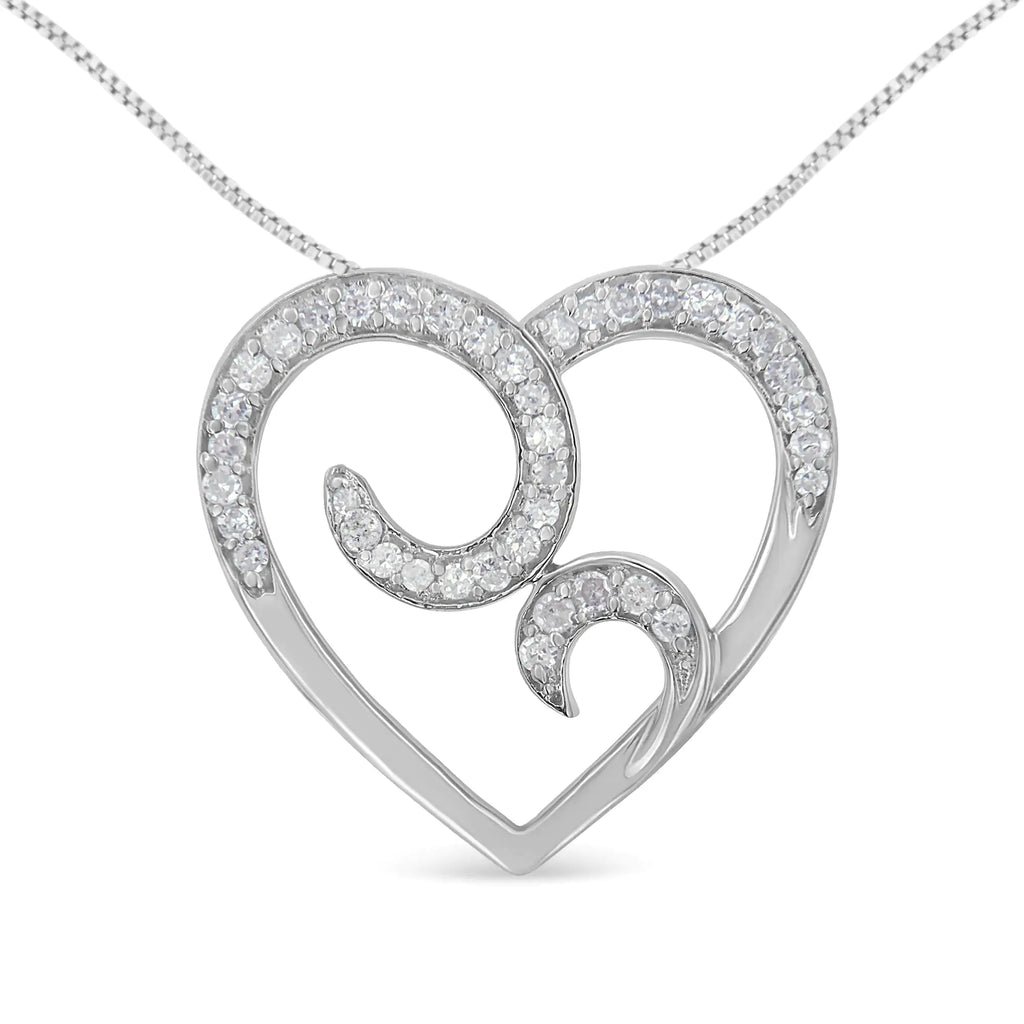 Collar con colgante de corazón de diamantes redondos de 1/4 ct en plata de ley 925 (HI, I1-I2)