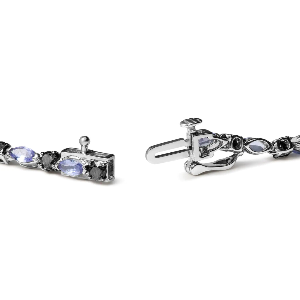 Pulsera de eslabones de tanzanita azul y diamantes negros de 1 1/2 ct en plata esterlina 925 (claridad I2-I3, color negro) - Tamaño 7,25"