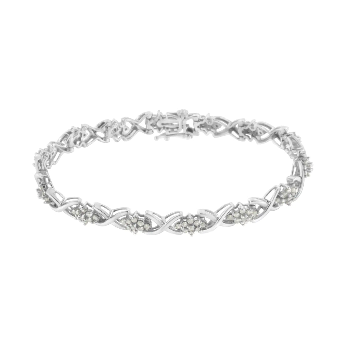 Pulsera de eslabones en forma de X de 7" con diamantes de 2 1/4 ct y plata de ley 925 (color IJ, claridad I3)