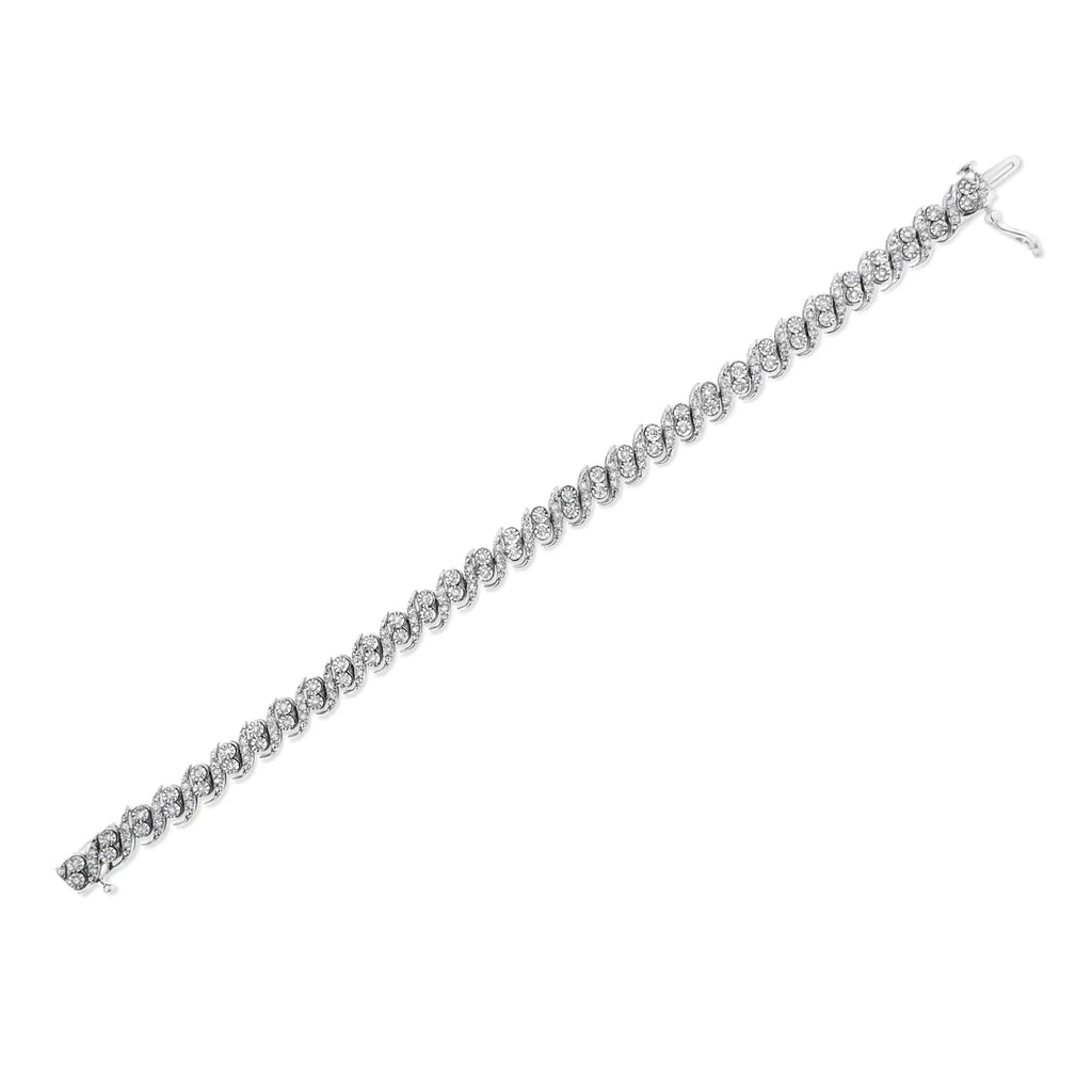 Pulsera de eslabones en forma de "S" con diamantes de talla redonda de 2,0 ct en plata de ley 925 (color IJ, claridad I3) - 7,25"