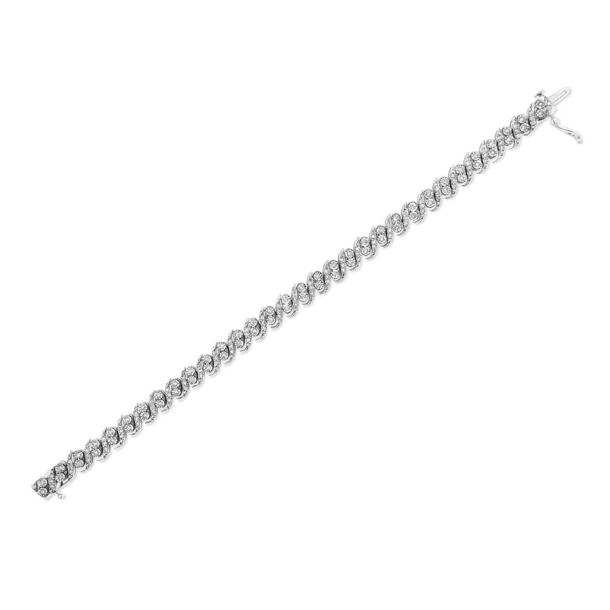 Pulsera de eslabones en forma de "S" con diamantes de talla redonda de 2,0 ct en plata de ley 925 (color IJ, claridad I3) - 7,25"