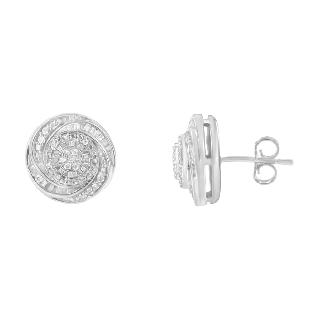Aros con nudo de amor en espiral con diamantes redondos y baguette de 1/4 ct en plata esterlina 925 (color IJ, claridad I3)