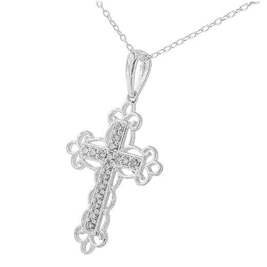 Collier pendentif croix de style Art déco en argent sterling 925 avec diamant taille ronde de 1/4 ct, 18 po (couleur JK, clarté I2-I3)