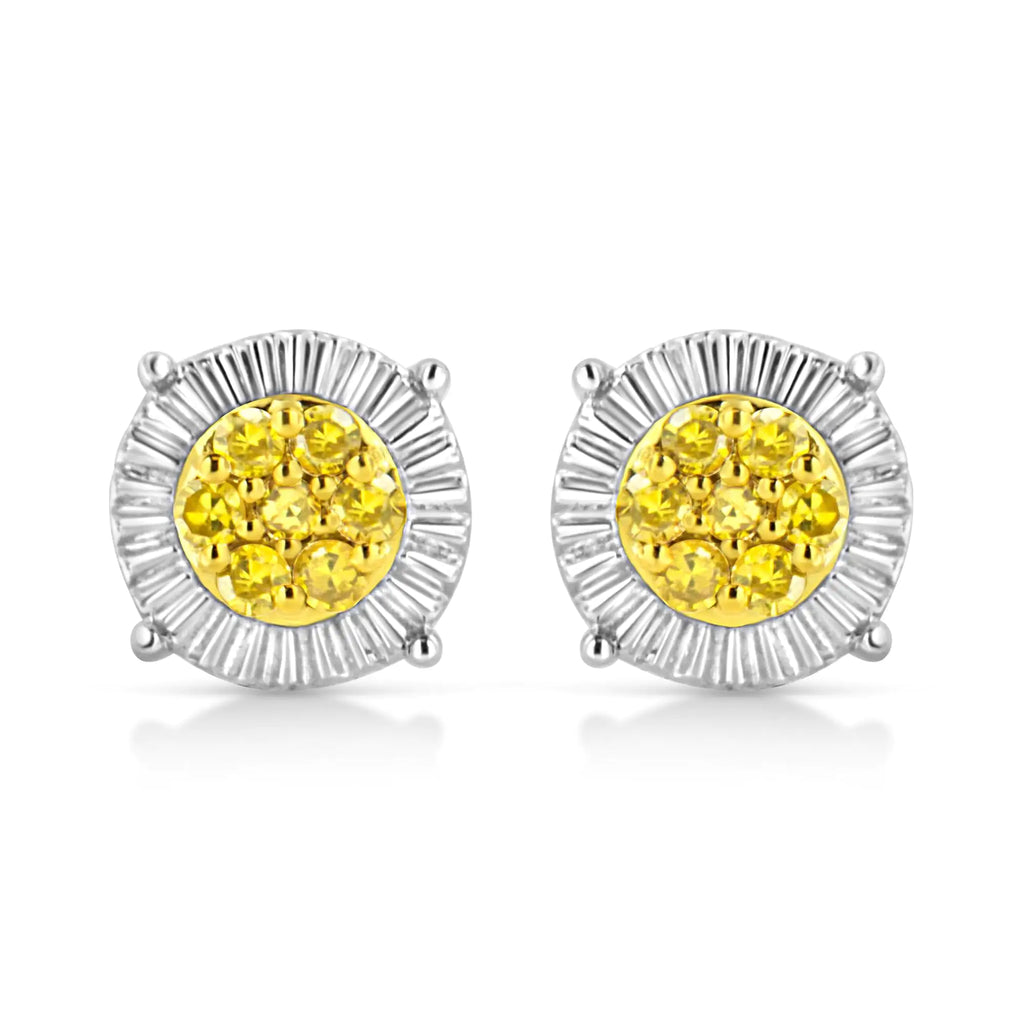 Pendientes de flor con diamantes tratados de 1/4 ct en plata de ley 925