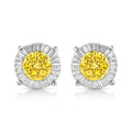 Pendientes de flor con diamantes tratados de 1/4 ct en plata de ley 925