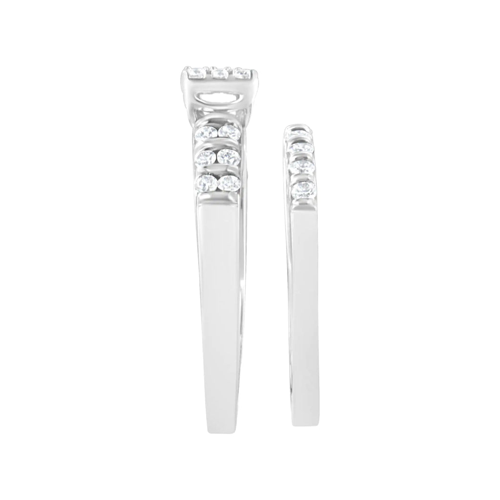 .925 Sterling Silver 3/4 cttw Lab Grown Diamond Engagement Ring and Band set (F-G Color, VS2-SI1 Clarity)