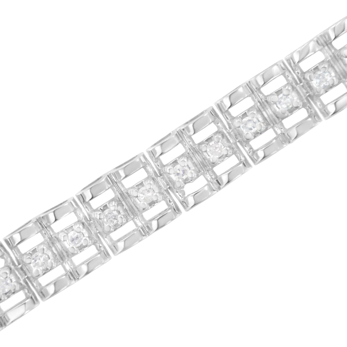 Pulsera de tenis de doble eslabón con diamantes de talla redonda de 1/4 cttw en plata esterlina 925 (claridad IJ, color I2-I3) - Tamaño 7"