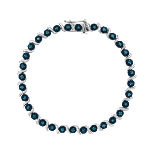 Pulsera de tenis de eslabones curvos en espiral con diamantes de 1,0 ct en plata esterlina 925 de 7" (color azul realzado, claridad I1-I2)