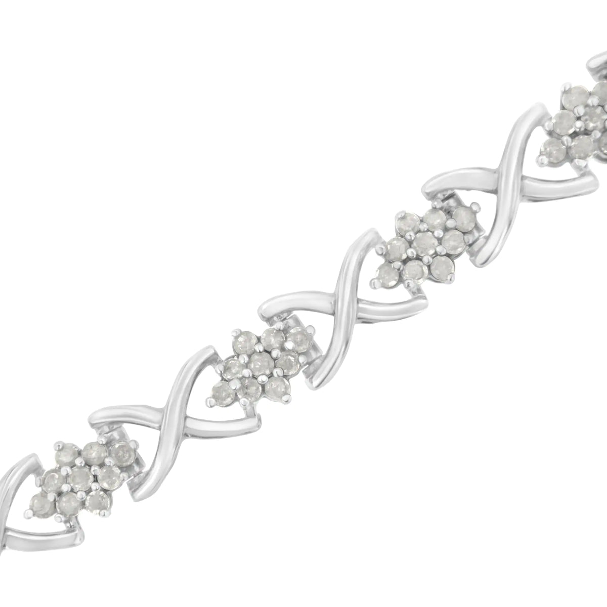 Pulsera de eslabones en forma de X de 7" con diamantes de 2 1/4 ct y plata de ley 925 (color IJ, claridad I3)