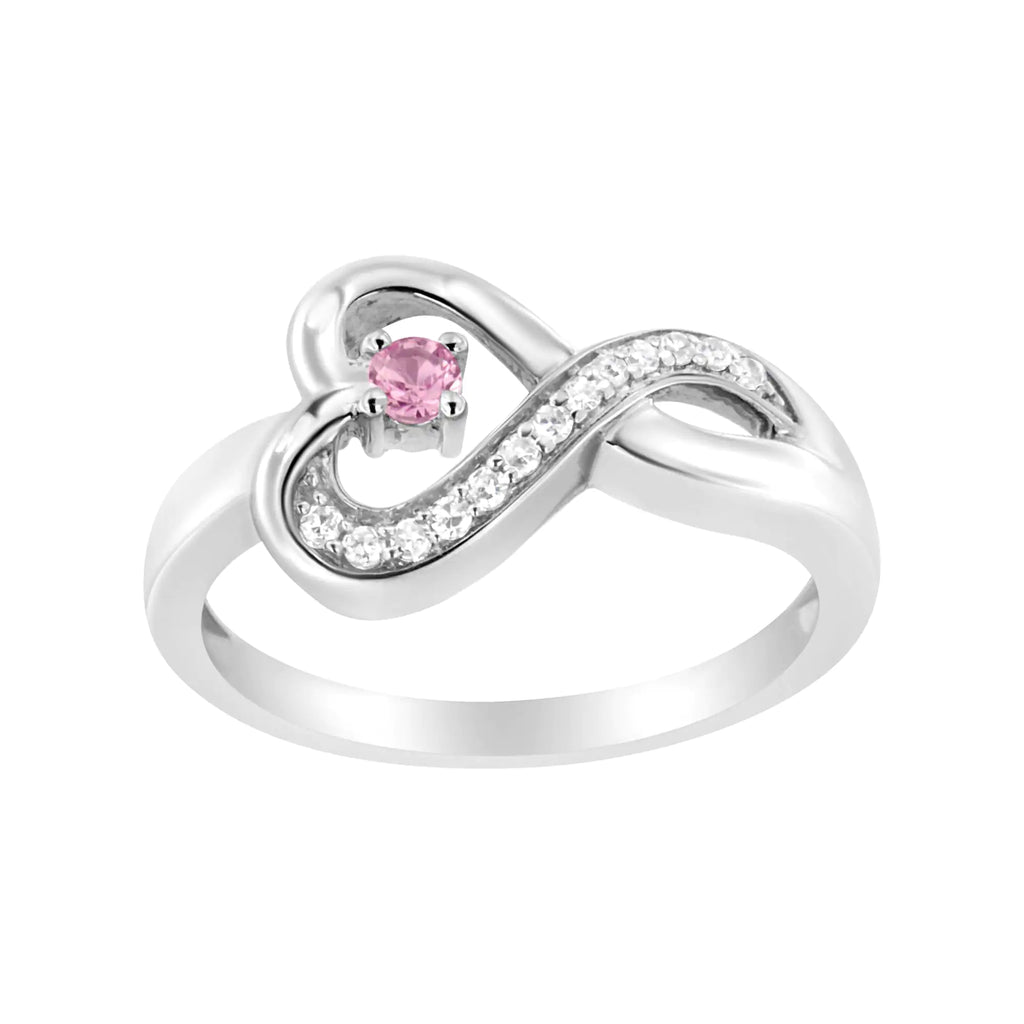 Anillo de compromiso con corazón de halo de zafiro rosa creado y detalles de diamantes en plata de ley 925 (color HI, claridad SI1-SI2)