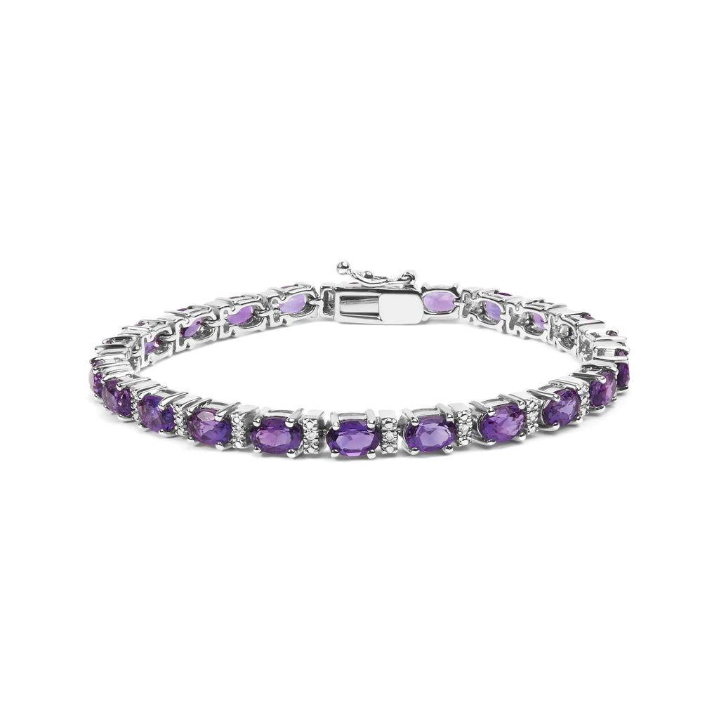 Bracelet tennis en argent sterling 925 avec améthyste ovale alternée et diamant blanc de 9 1/2 ct (couleur IJ, clarté I3) - 7,25 pouces