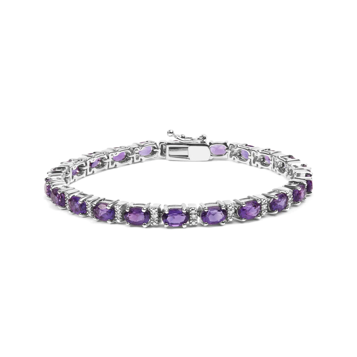 Bracelet tennis en argent sterling 925 avec améthyste ovale alternée et diamant blanc de 9 1/2 ct (couleur IJ, clarté I3) - 7,25 pouces