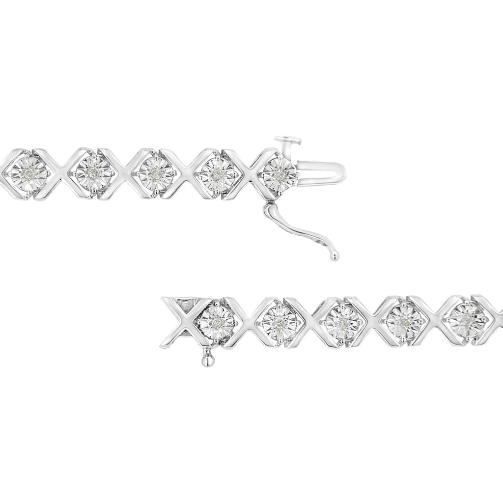 Pulsera de eslabones en forma de "X" con diamantes engastados milagros de 1/4 ct en plata esterlina 925 (color IJ, claridad I3) - 7,25"