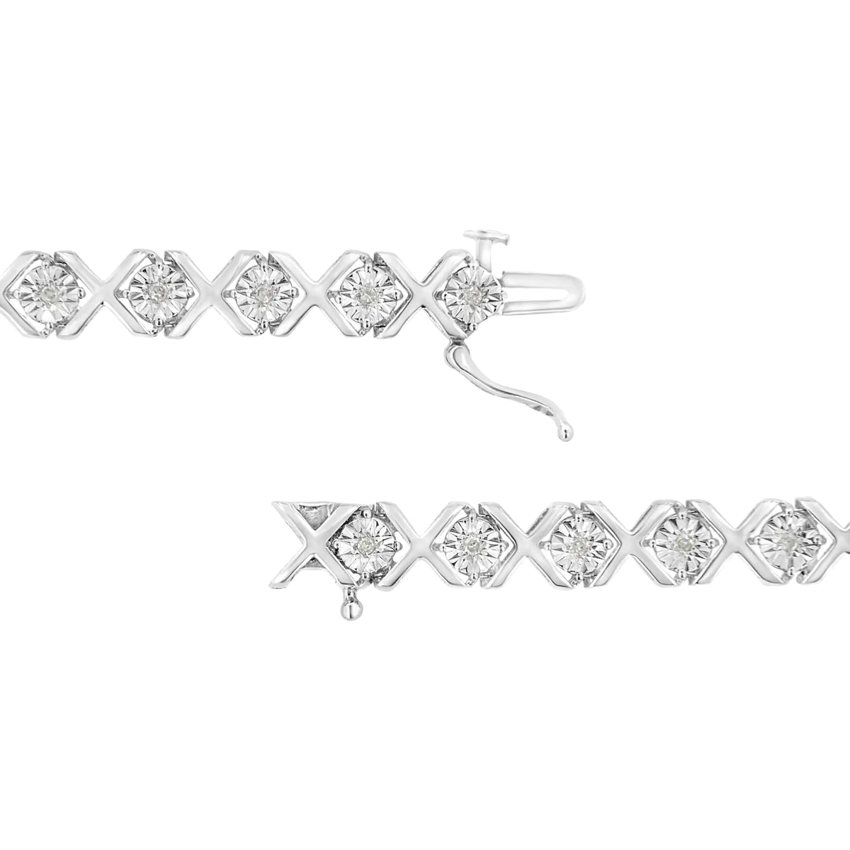 Pulsera de eslabones en forma de "X" con diamantes engastados milagros de 1/4 ct en plata esterlina 925 (color IJ, claridad I3) - 7,25"