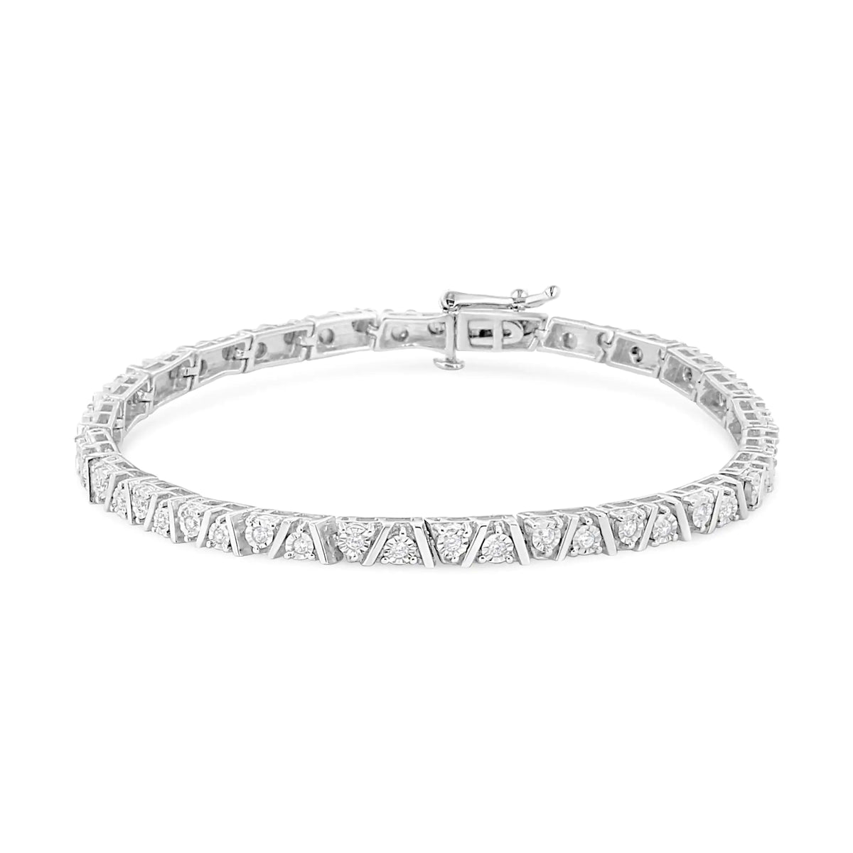 Pulsera de tenis moderna con diamantes engastados en forma de milagro de 1/4 ct en plata esterlina 925 (color IJ, claridad I3) - Tamaño 7,25"