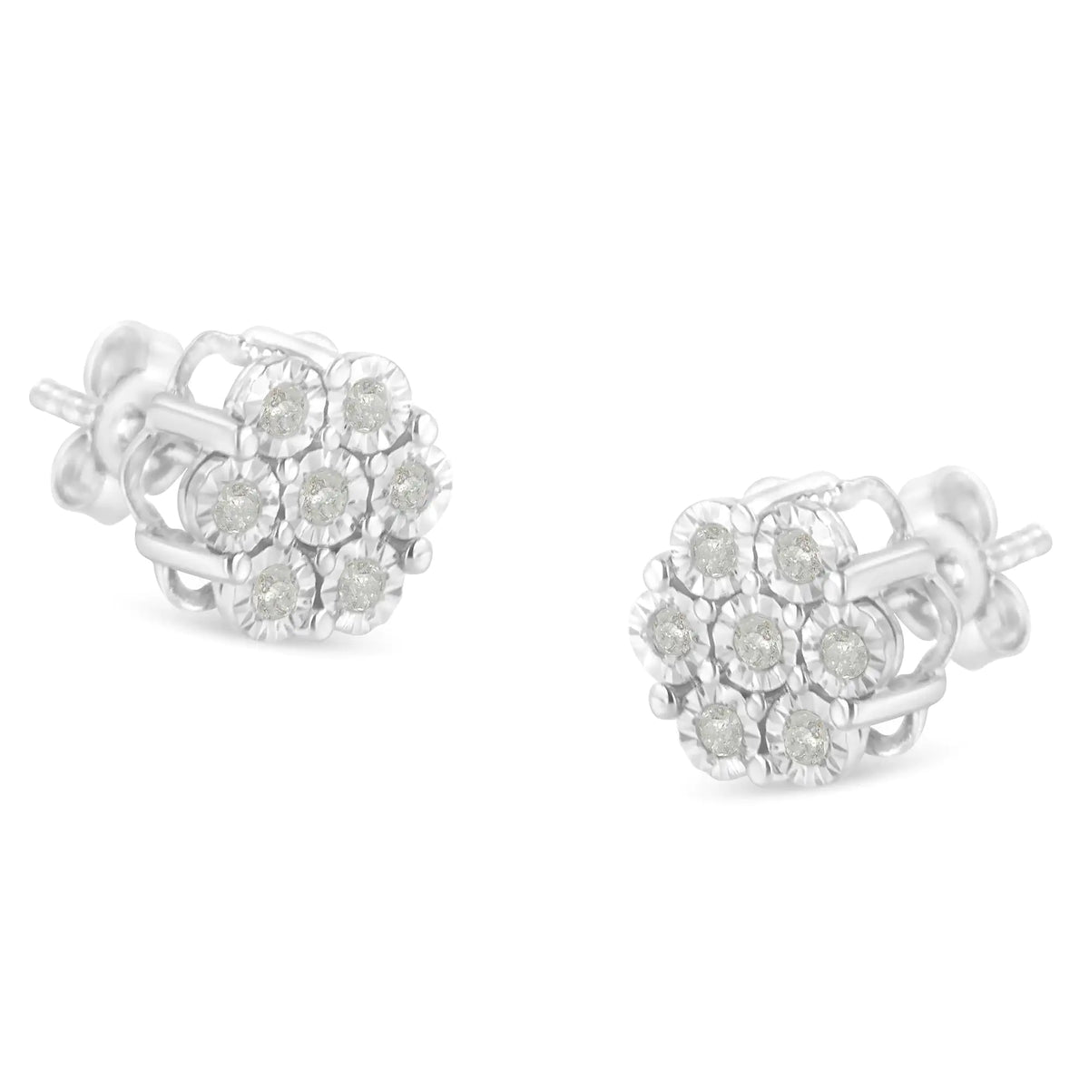 Aros con forma de botón con diamantes de talla redonda de 1/4 ct engastados con flores engastadas en forma de milagro en plata de ley 925 (color IJ, claridad I3)