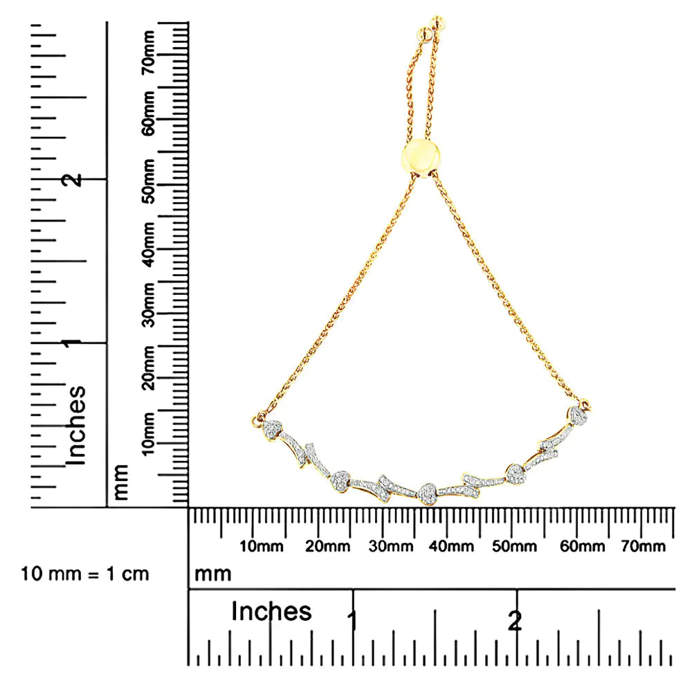 Pulsera bolo con eslabones en forma de corazón y ondas con detalles de diamantes en plata de ley 925 (color IJ, claridad I2-I3) - Ajustable de 6" a 9"