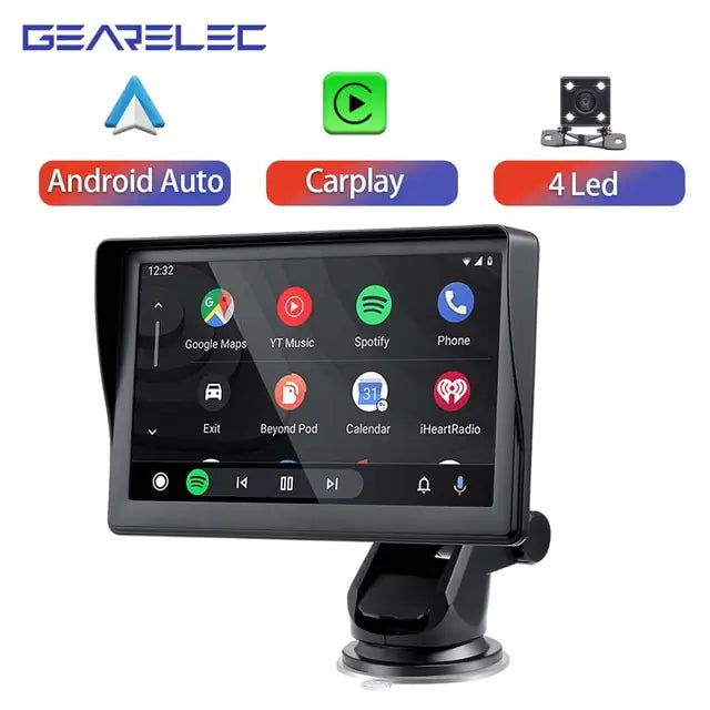 Reproductor multimedia de vídeo y radio universal para coche de 7 pulgadas con Apple CarPlay y Android Auto inalámbricos portátiles