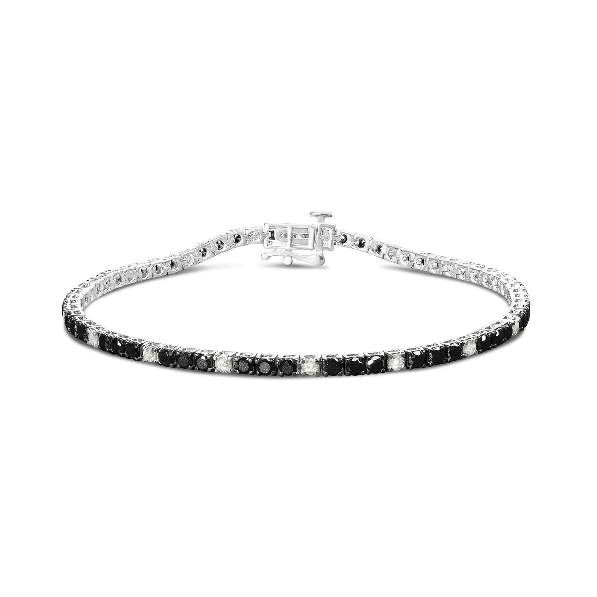 Pulsera de tenis de plata de ley 925 de 4,0 quilates con diamantes blancos y negros alternados (color negro e IJ, claridad I3) - Tamaño 7,25"