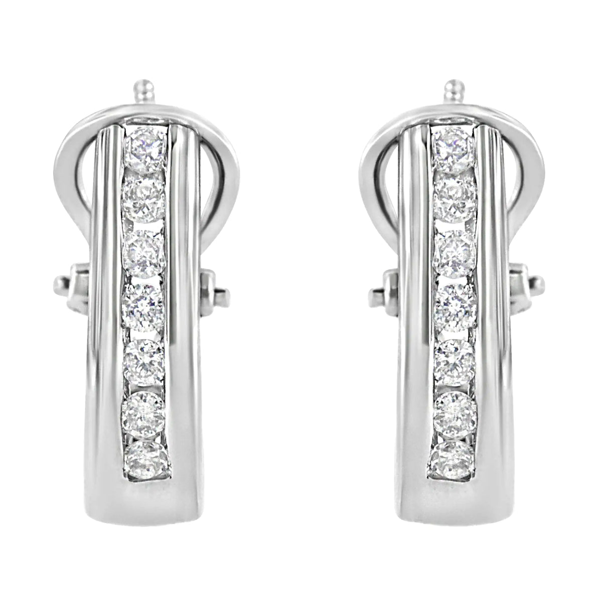 .925 Sterling Silver Channel Set 1/2 Cttw Lab Grown Round Diamond Omega Back Huggy Hoop Earrings (F-G Color, SI1-SI2 Clarity)