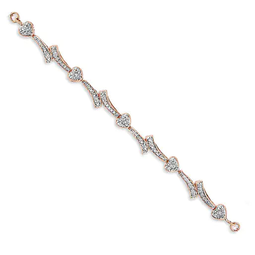 Pulsera bolo con eslabones en forma de corazón y ondas con detalles de diamantes en plata de ley 925 (color IJ, claridad I2-I3) - Ajustable de 6" a 9"