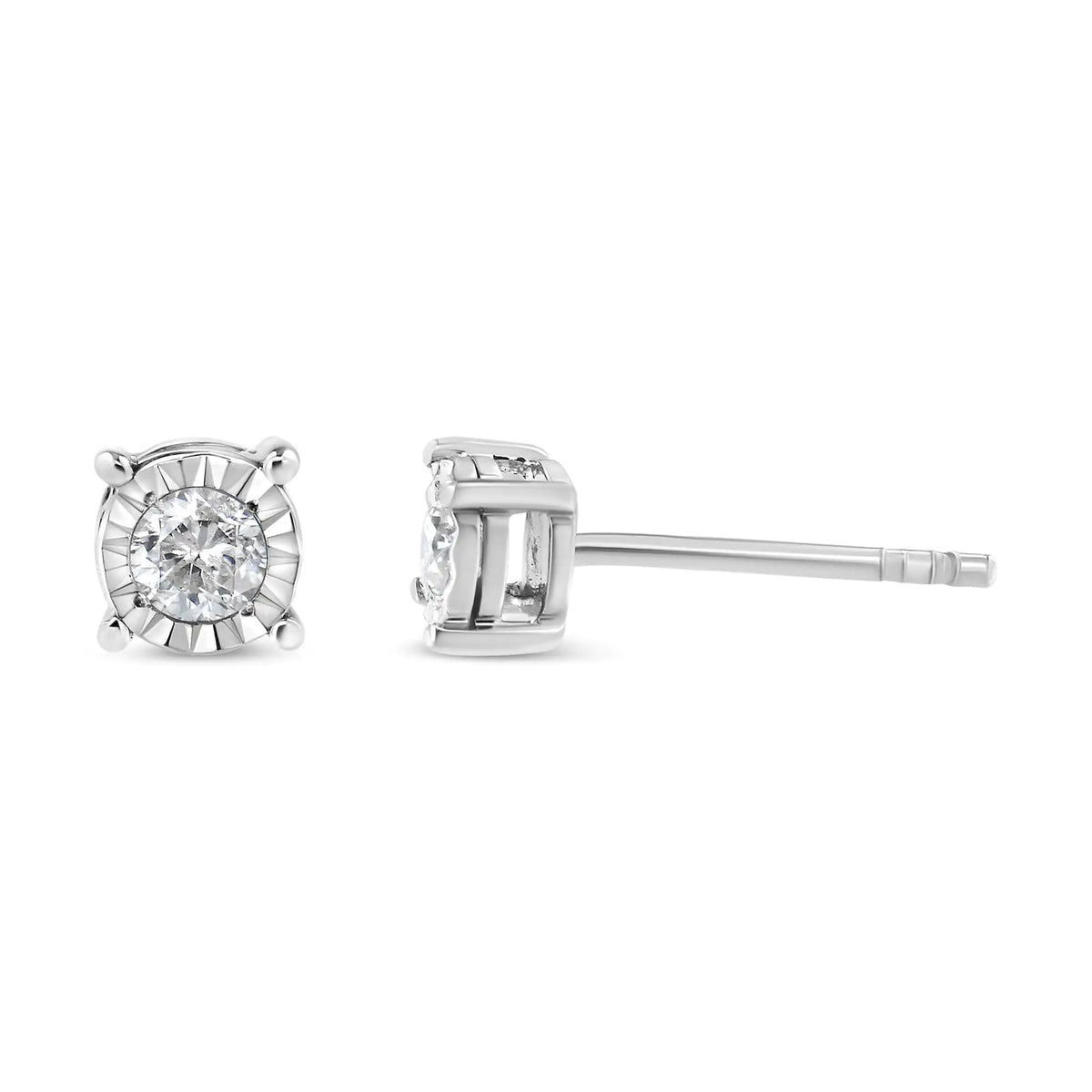 Pendientes de botón engastados milagrosamente con diamantes redondos casi incoloros de 1/5 quilates en plata esterlina 925