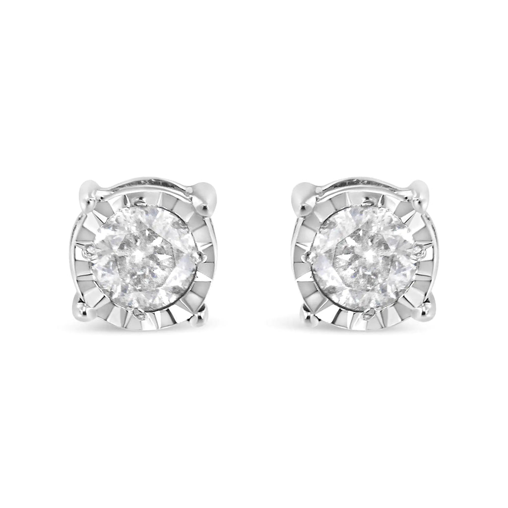 .925 Sterling Silver 3/8 Cttw Miracle-Set Round Brilliant Cut Diamond Solitaire Stud Earrings (K-L Color, I2-I3 Clarity)
