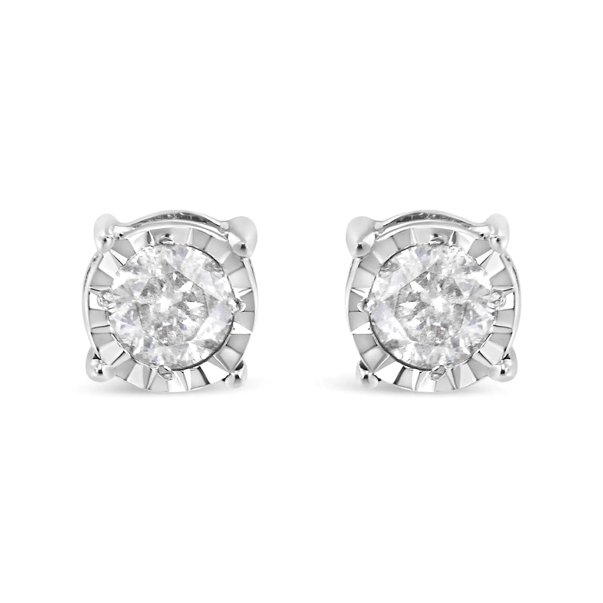 Aros solitarios de diamantes redondos de talla brillante engastados en plata de ley 925 de 3/8 quilates (color KL, claridad I2-I3)