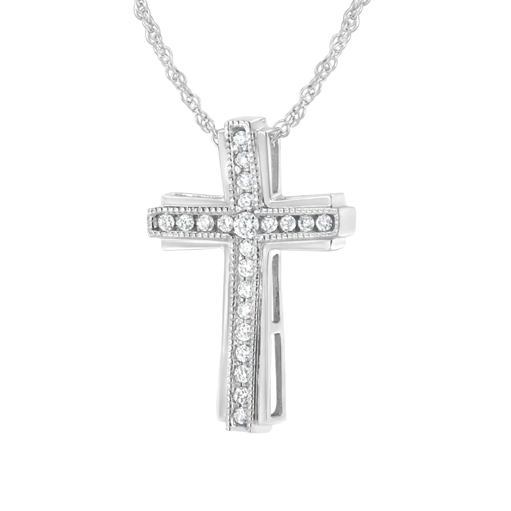 Collier avec pendentif en forme de croix en argent sterling 925 avec diamants cultivés en laboratoire de 1/4 ct (couleur FG, clarté VS2-SI1)