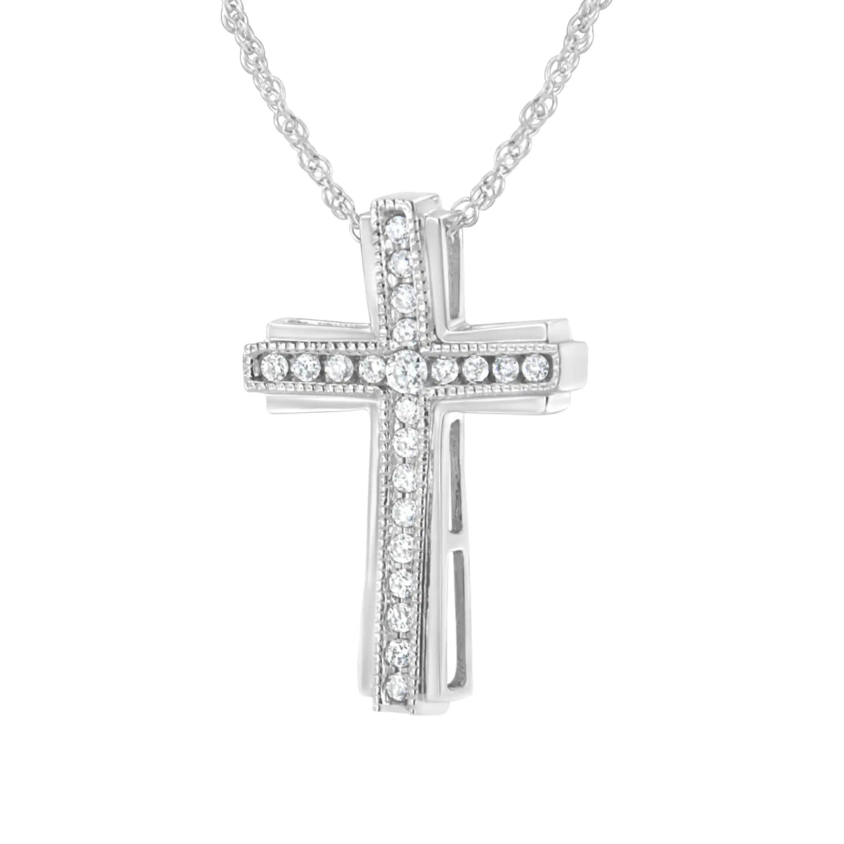 Collar con colgante en forma de cruz de diamantes cultivados en laboratorio de 1/4 ct en plata esterlina 925 (color FG, claridad VS2-SI1)