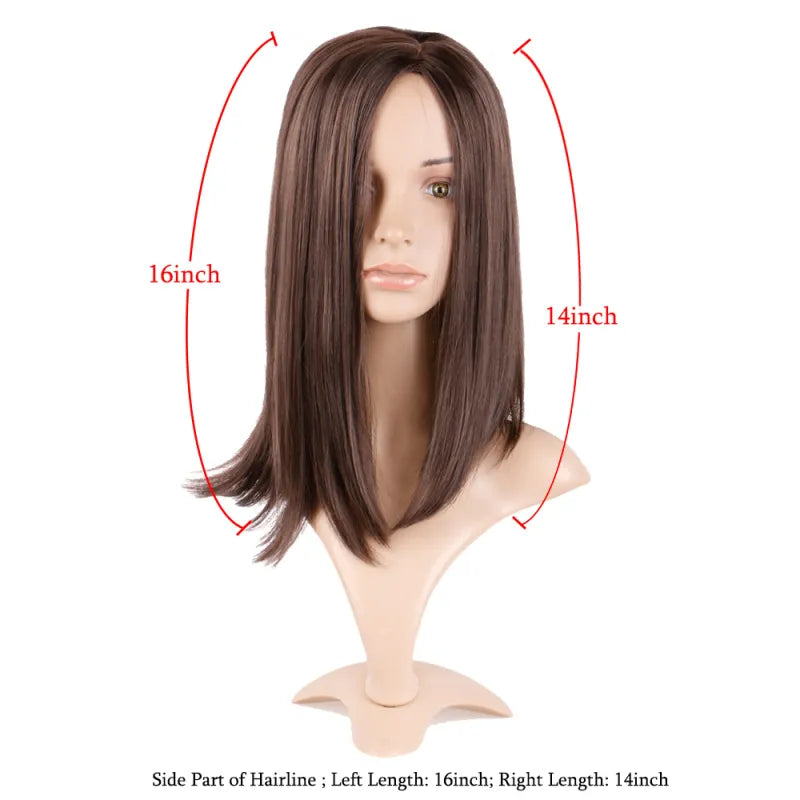 Perruque synthétique brune à mi-longueur et à clavicules lisses