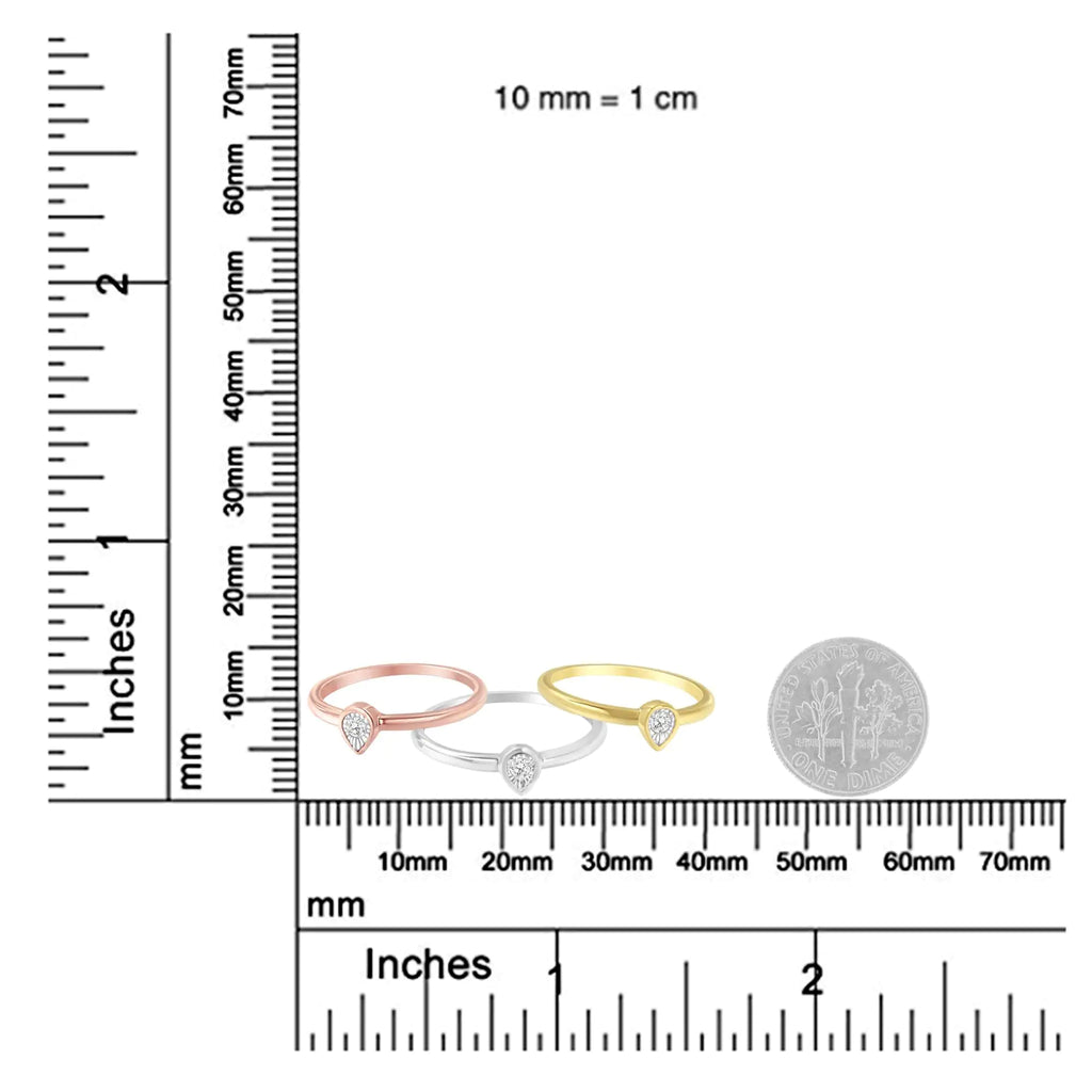 Anillo de compromiso de plata de ley 925 con diamantes de 1/6 quilates en forma de lágrima y pera, engastado en forma de lágrima y estilo Miracle (color JK, claridad I1-I2)