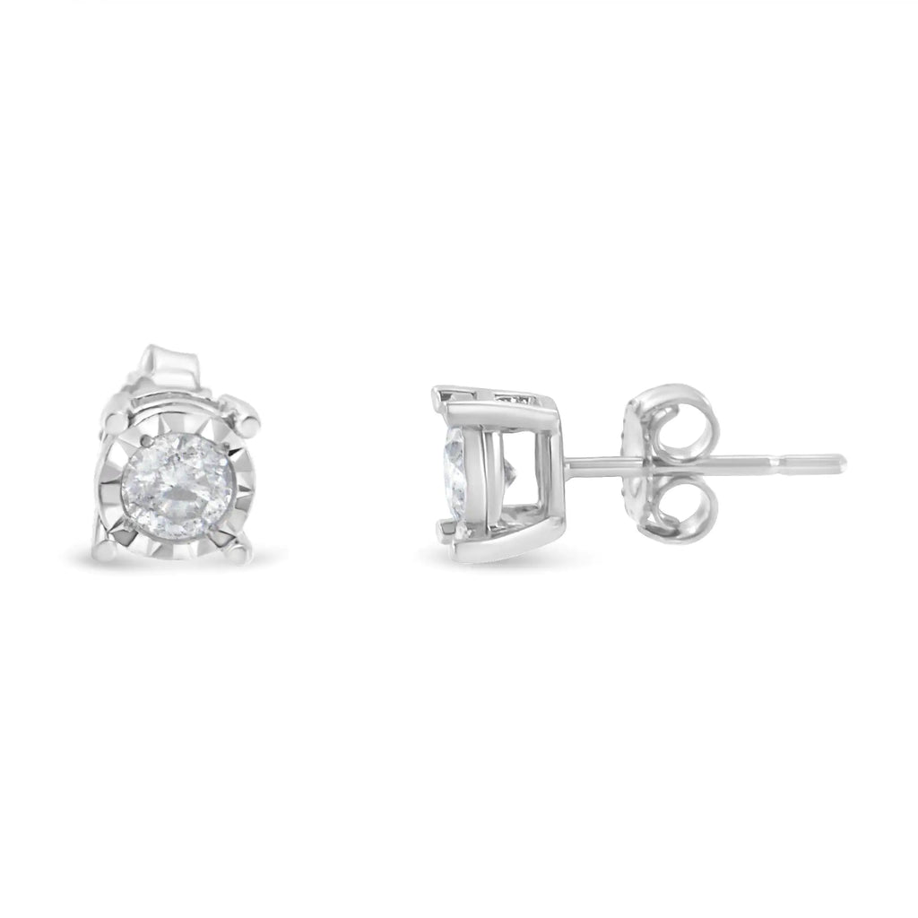 Aros con diamantes de talla brillante redondos casi incoloros de 1/2 ct engastados en plata de ley 925 (color HI, claridad I2-I3)
