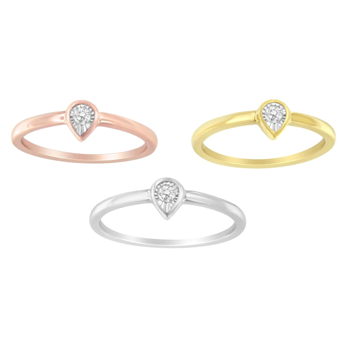 Anillo de compromiso de plata de ley 925 con diamantes de 1/6 quilates en forma de lágrima y pera, engastado en forma de lágrima y estilo Miracle (color JK, claridad I1-I2)