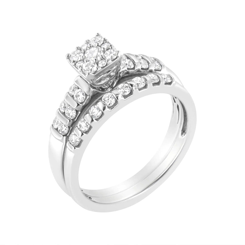 Bague de fiançailles et anneau en argent sterling 925 avec diamants cultivés en laboratoire de 3/4 ct (couleur FG, clarté VS2-SI1)