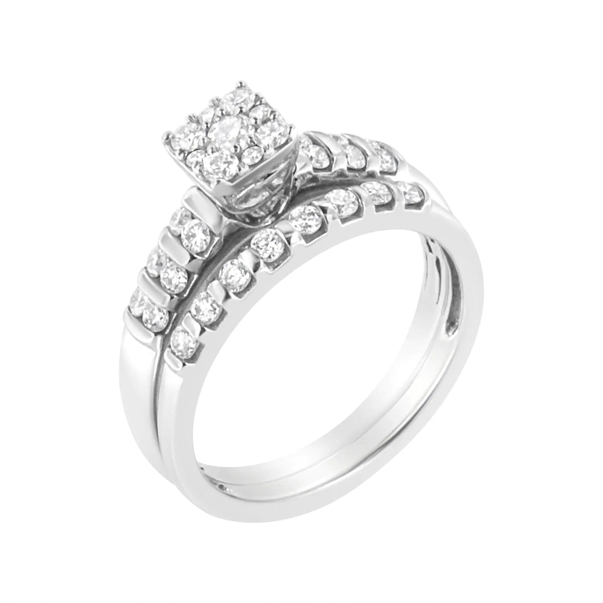 Anillo de compromiso y conjunto de banda con diamantes cultivados en laboratorio de 3/4 ct en plata esterlina 925 (color FG, claridad VS2-SI1)