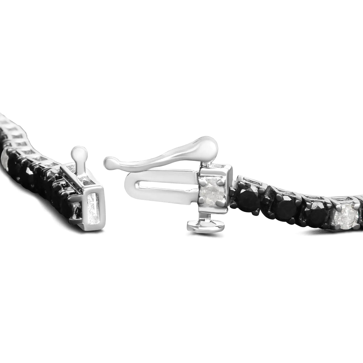 Pulsera de tenis de plata de ley 925 de 4,0 quilates con diamantes blancos y negros alternados (color negro e IJ, claridad I3) - Tamaño 7,25"