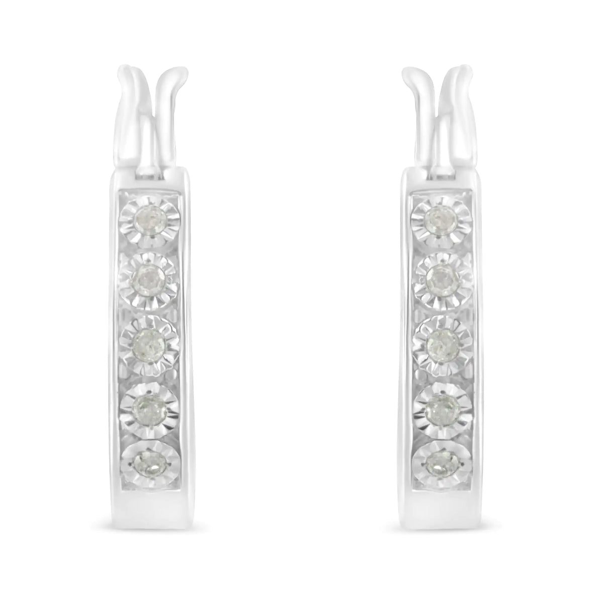 .925 Sterling Silver 1/10 Cttw Miracle Set Diamond Full Circle Hoop Earrings (I-J Color, I3 Clarity)