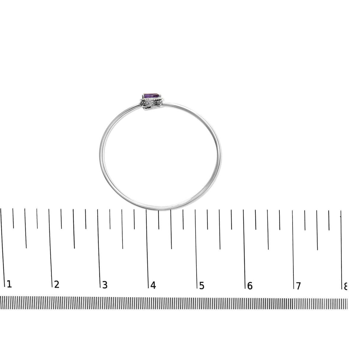 Bracelet jonc en argent sterling 925 de 8 x 5,5 mm avec améthyste en forme de poire et accent de diamant (couleur HI, clarté SI1-SI2) - Convient jusqu'à 7 pouces
