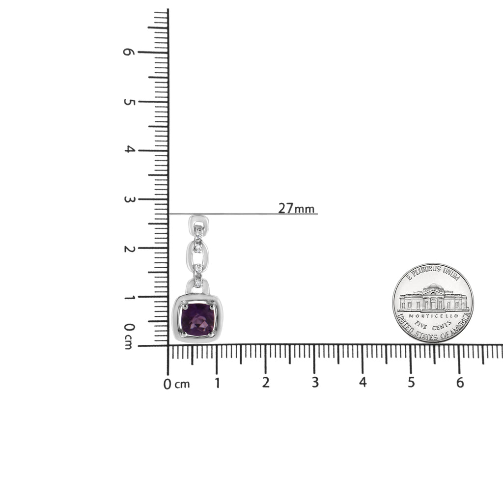 Boucles d'oreilles pendantes en argent sterling 925 de 6 x 6 mm avec améthyste violette naturelle et accent de diamant (couleur IJ, clarté I1-I2)