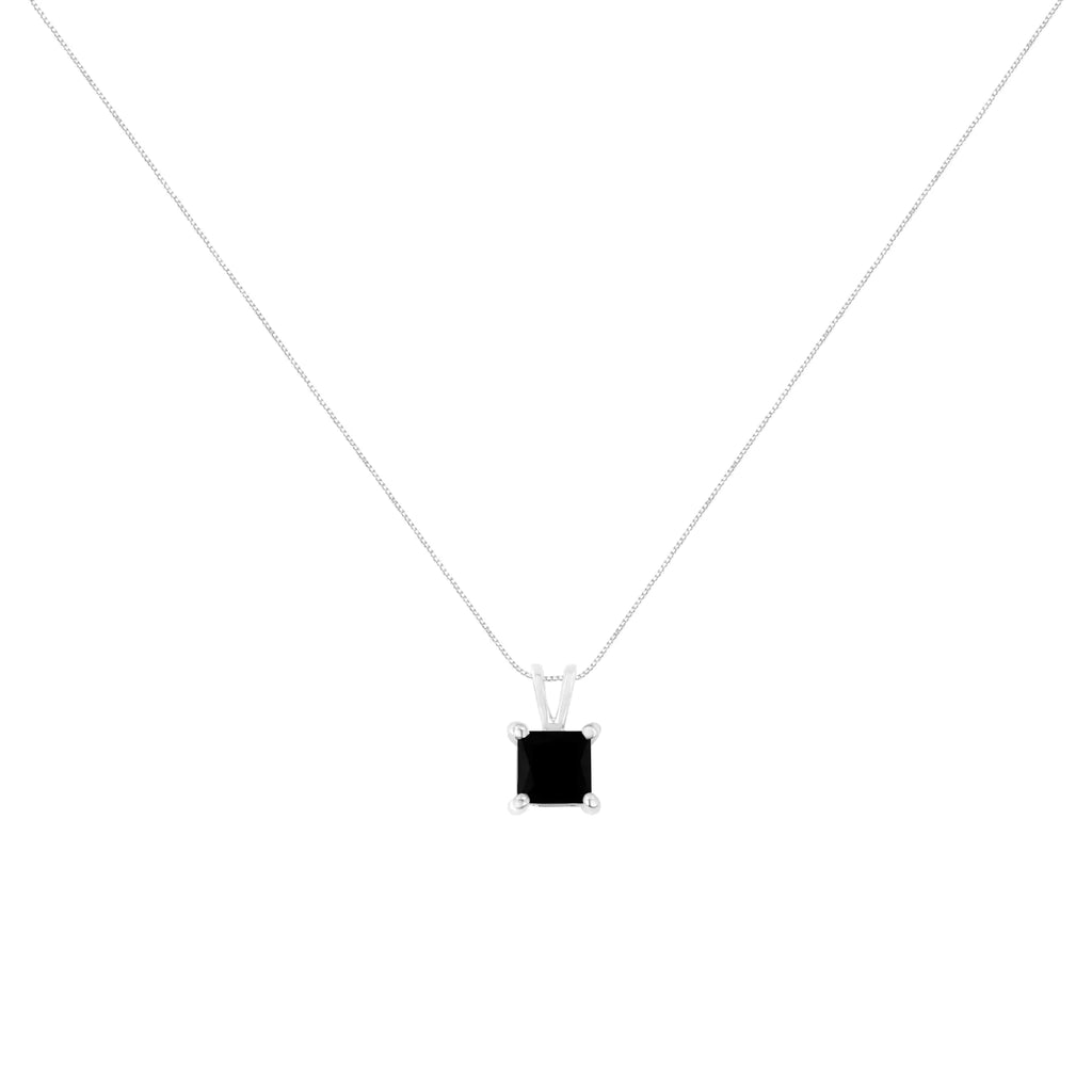 Collier avec pendentif solitaire en diamant princesse noir traité en argent sterling 925 de 1,0 ct (couleur noire, pureté I2-I3)