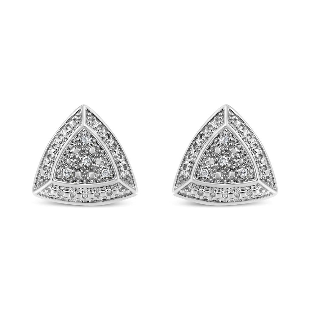 .925 Sterling Silver Diamond-Accented Trillion Shaped 4-Stone Halo-Style Stud Earrings (H-I Color, I2-I3 Clarity)