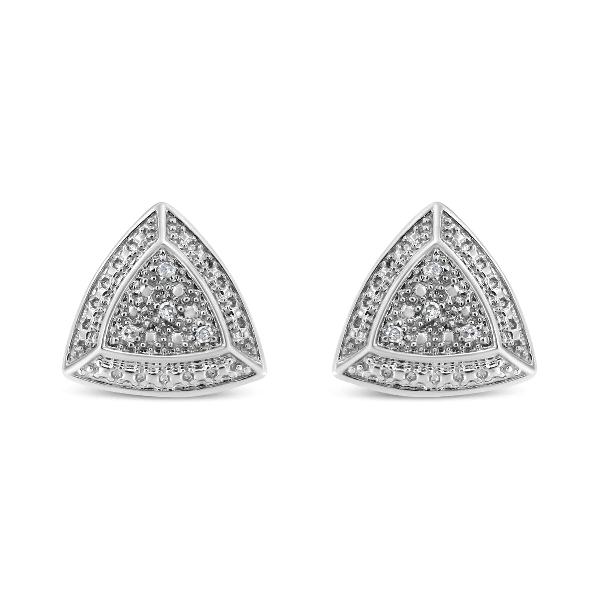 .925 Sterling Silver Diamond-Accented Trillion Shaped 4-Stone Halo-Style Stud Earrings (H-I Color, I2-I3 Clarity)