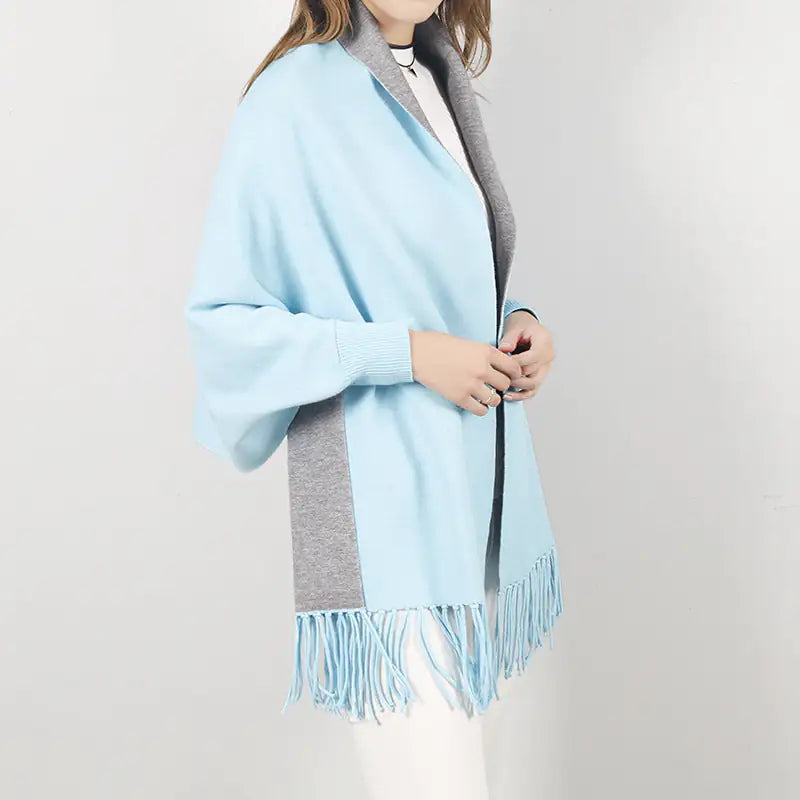Poncho réversible d'hiver Win Win avec franges