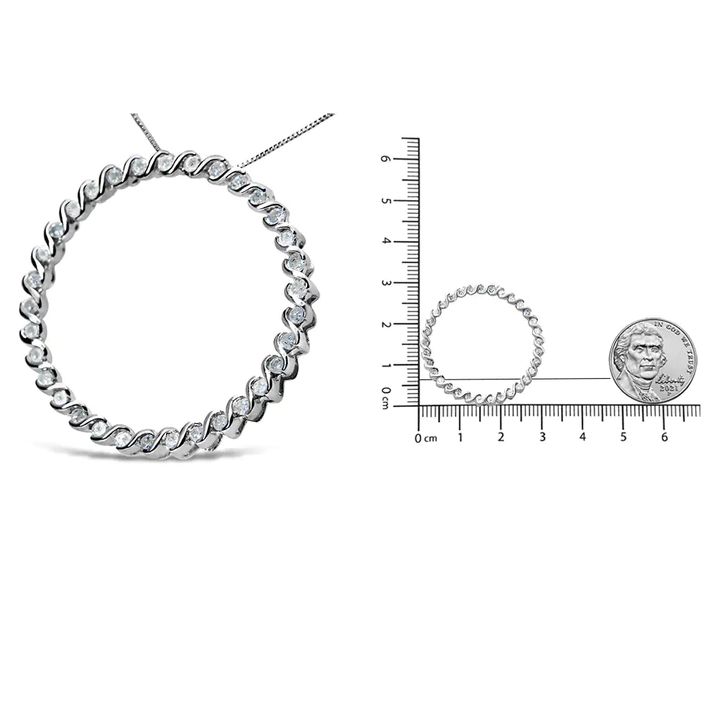 Collar con colgante de círculo curvo en espiral de diamantes redondos de 3/4 quilates en plata de ley 925 de 18 in (color IJ, claridad I3)